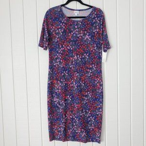 NEW LuLaRoe Julia Dress Large Floral Bodycon Fitted Navy Blue Purple Red NWT